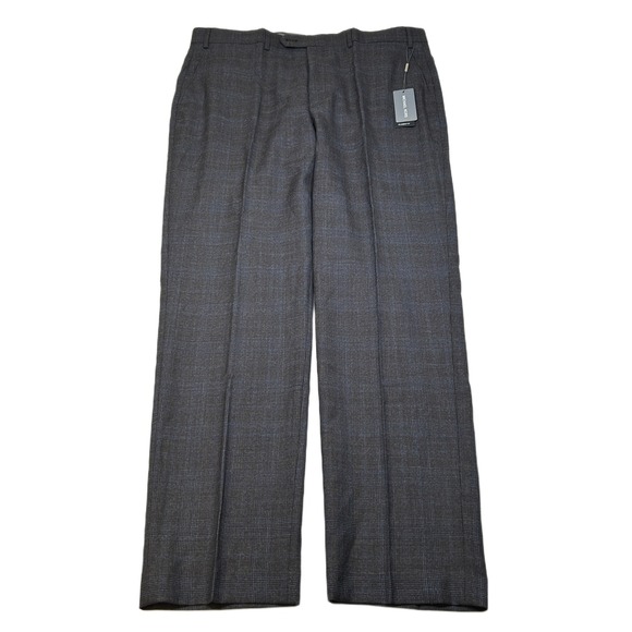 Michael Kors Malone Dress Pants Mens 38x32 Brown Blue Plaid Stretch Wool NEW‎ - Picture 1 of 7